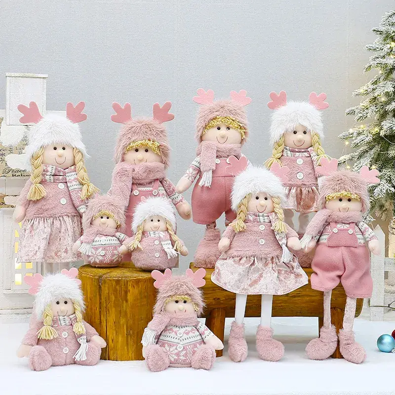 Pink Faux Fur Christmas Doll with Antlers for Boys Girls
