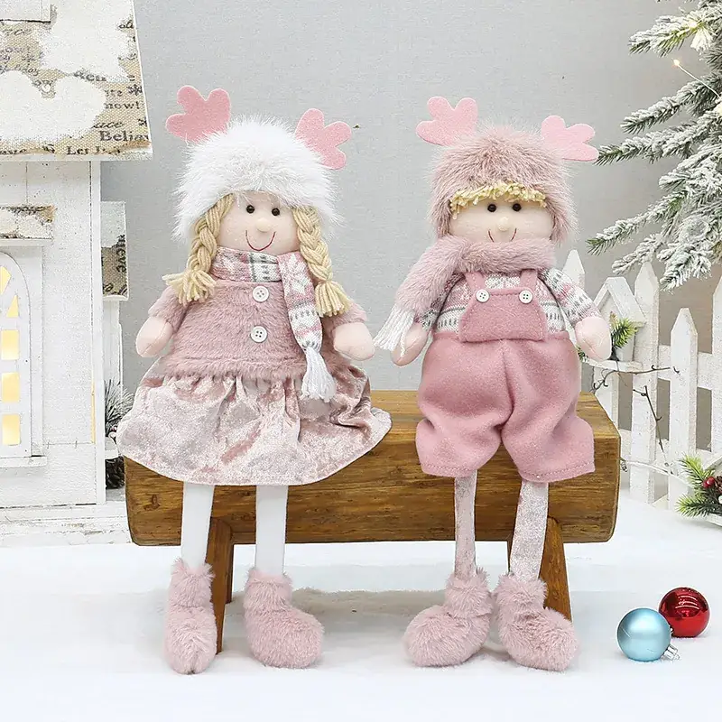 Pink Faux Fur Christmas Doll with Antlers for Boys Girls