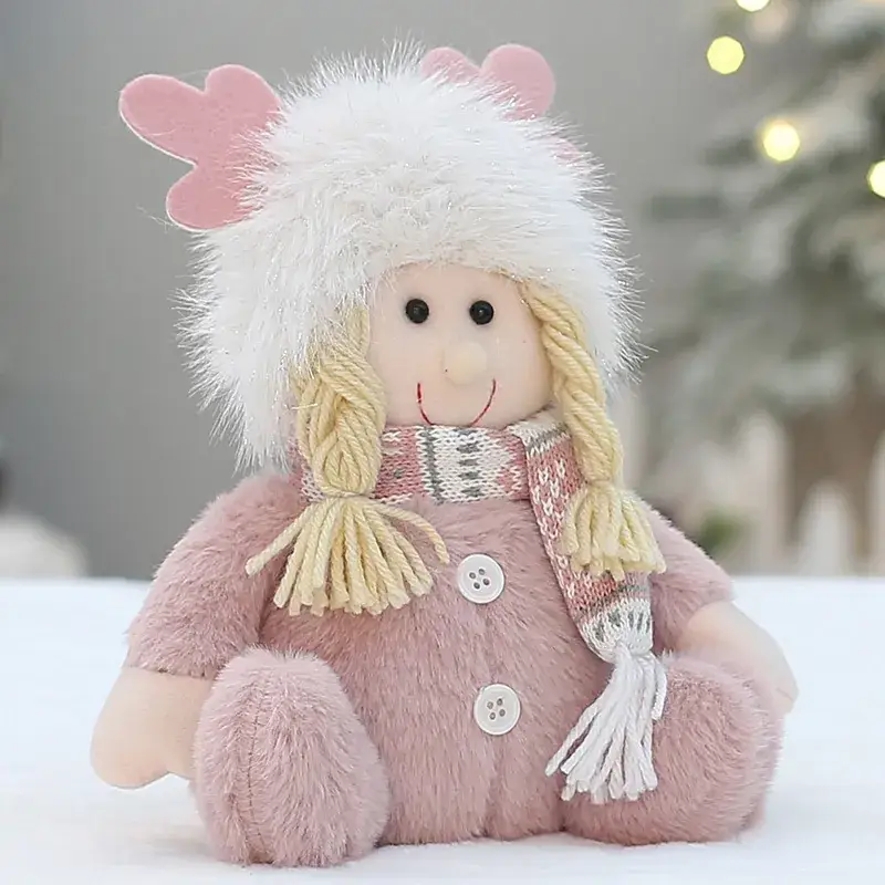 Pink Faux Fur Christmas Doll with Antlers for Boys Girls