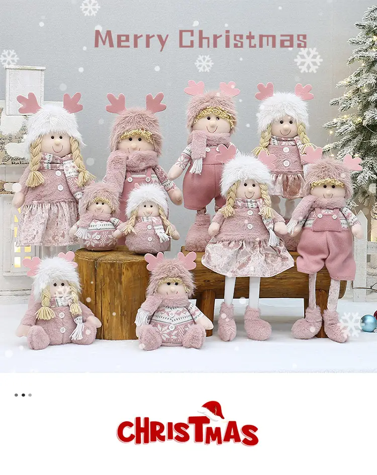Pink Faux Fur Christmas Doll with Antlers for Boys Girls — feature 3