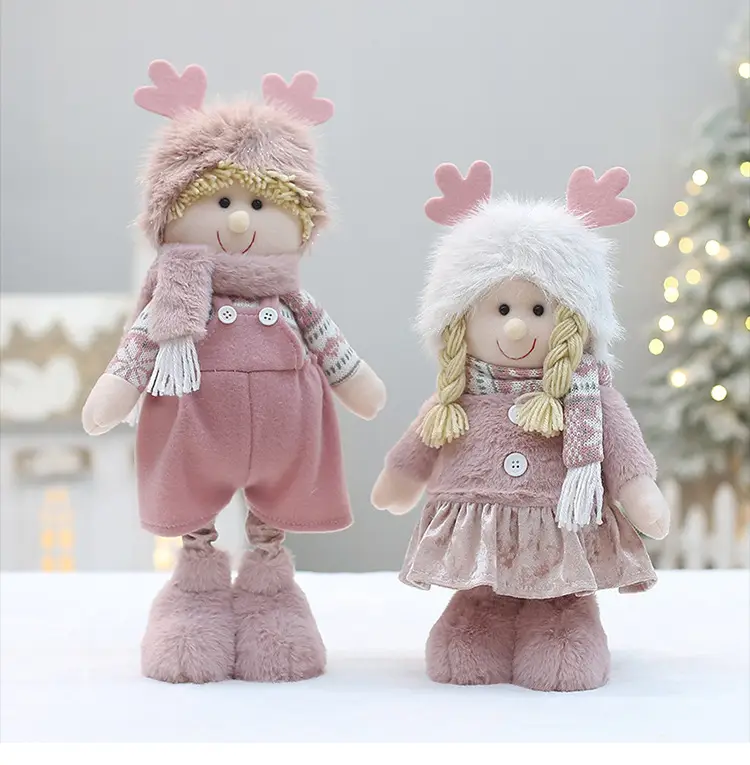 Pink Faux Fur Christmas Doll with Antlers for Boys Girls — feature 9
