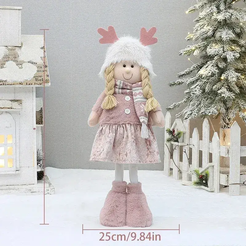 Pink Faux Fur Christmas Doll with Antlers for Boys Girls