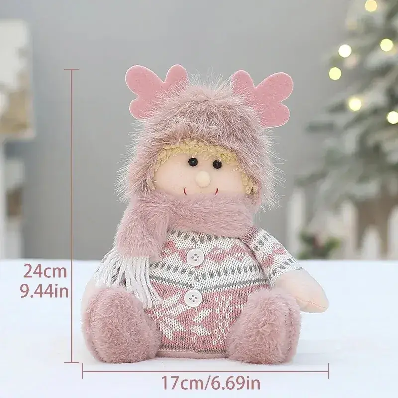 Pink Faux Fur Christmas Doll with Antlers for Boys Girls