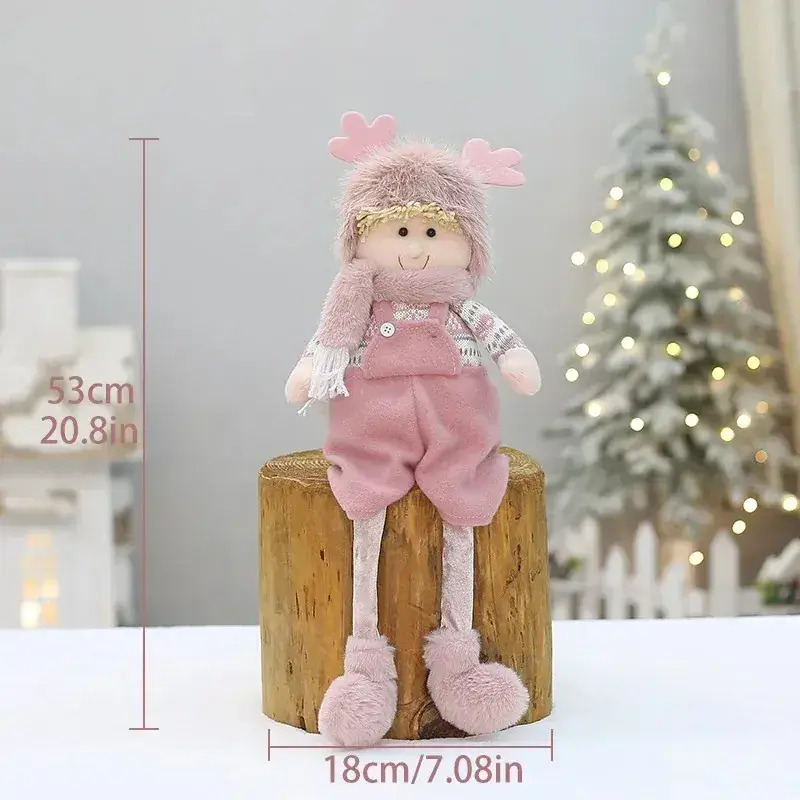 Pink Faux Fur Christmas Doll with Antlers for Boys Girls