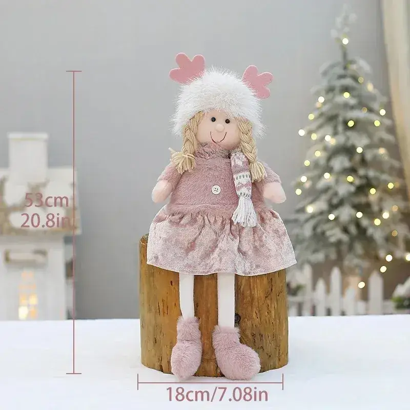Pink Faux Fur Christmas Doll with Antlers for Boys Girls