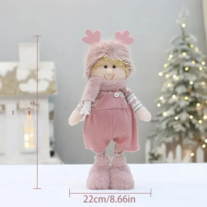 Pink Faux Fur Christmas Doll with Antlers for Boys Girls