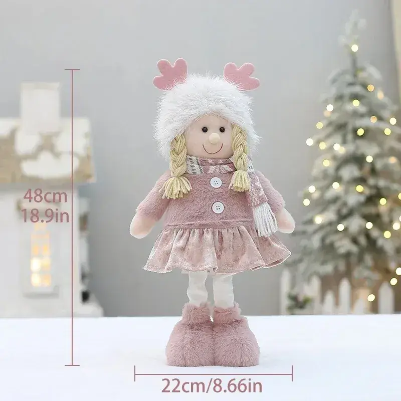 Pink Faux Fur Christmas Doll with Antlers for Boys Girls