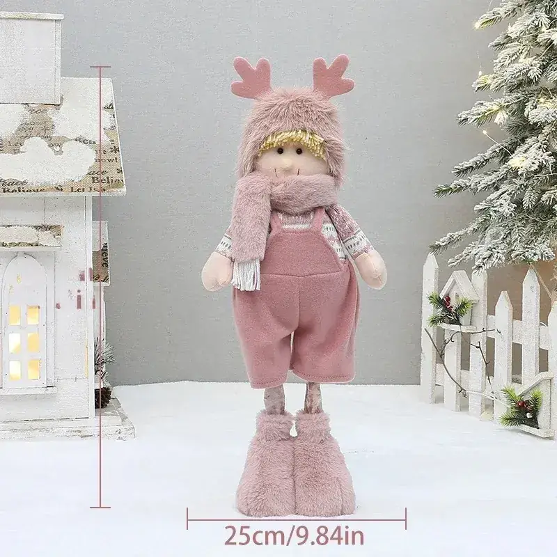 Pink Faux Fur Christmas Doll with Antlers for Boys Girls
