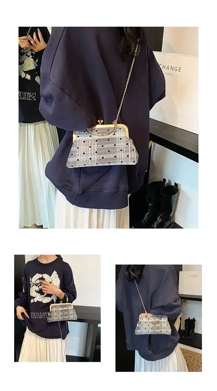 Women's Shell Bag with Chain & Wave Point Design — feature 24