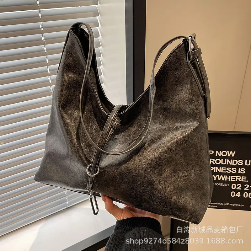 Korean Style Brown Leather Commuter Shoulder Bag for Women - Image 7