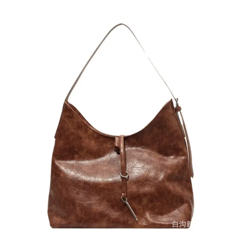 Korean Style Brown Leather Commuter Shoulder Bag for Women - Image 8