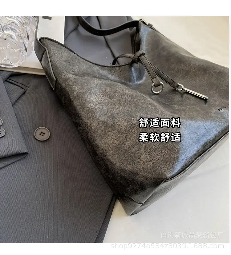 Korean Style Brown Leather Commuter Shoulder Bag for Women — feature 5