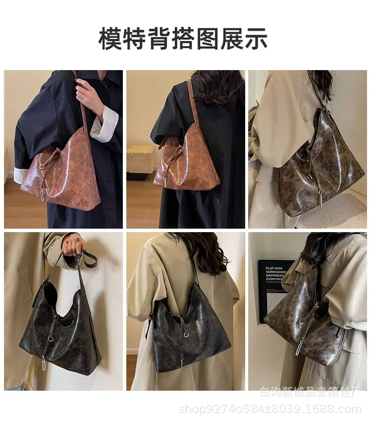Korean Style Brown Leather Commuter Shoulder Bag for Women — feature 8