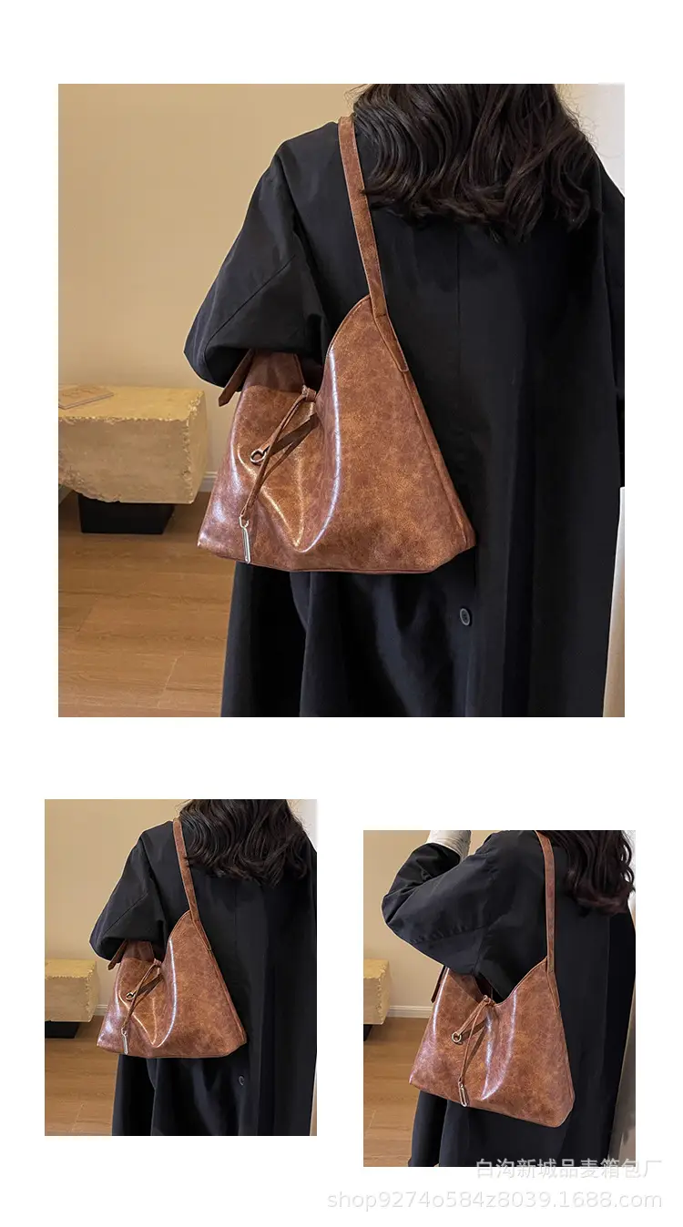 Korean Style Brown Leather Commuter Shoulder Bag for Women — feature 9