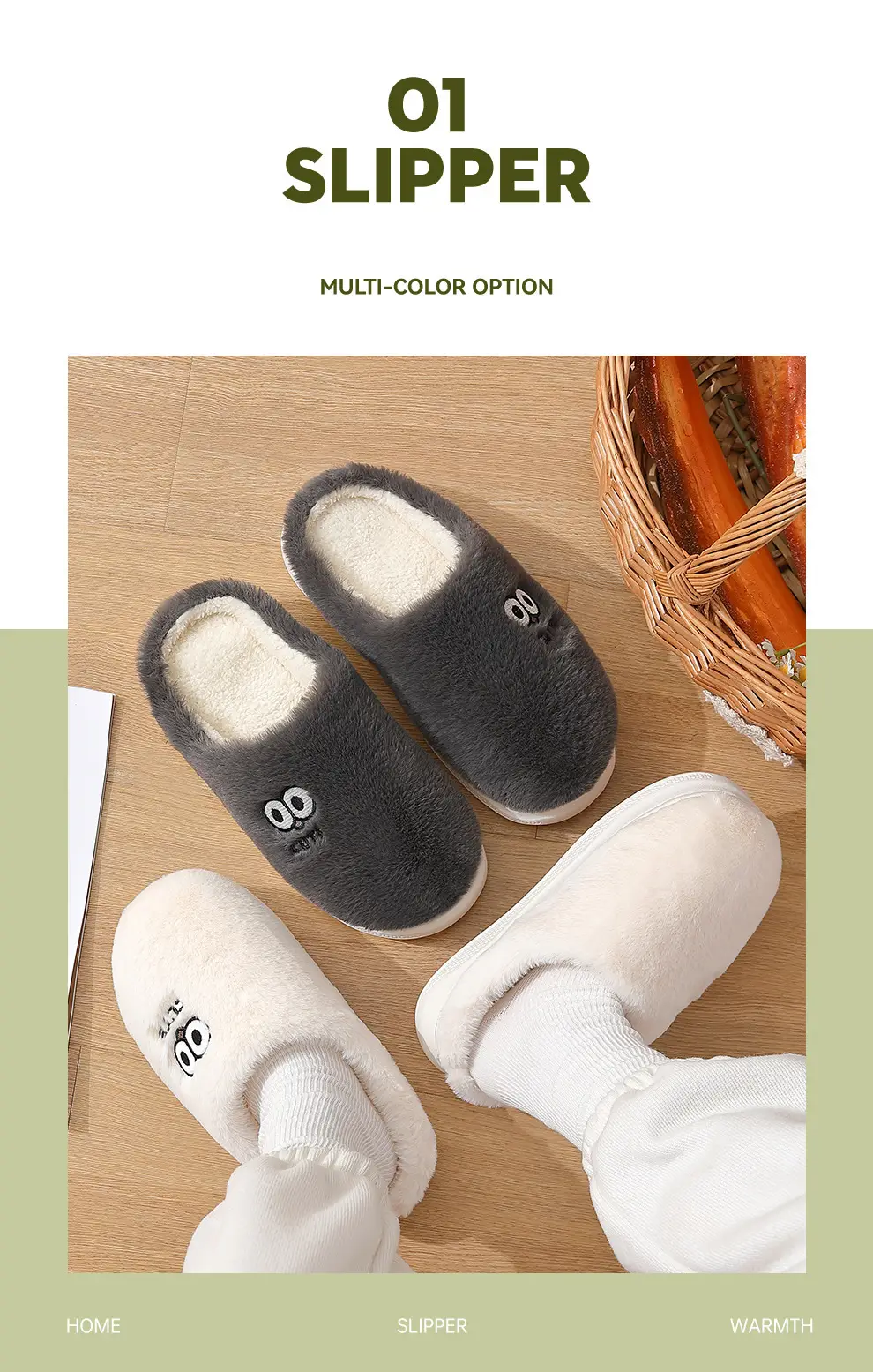Cute Bear Cotton Slippers for Winter Household Indoor Unisex Non-Slip fleece-lined Thick-Bottom Warm Moon Wool Plush Slippers — feature 17