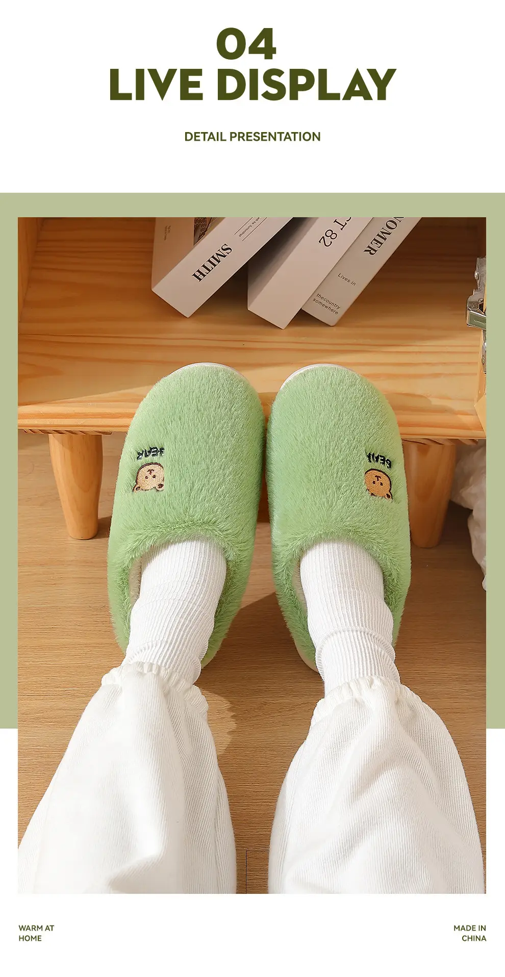 Cute Bear Cotton Slippers for Winter Household Indoor Unisex Non-Slip fleece-lined Thick-Bottom Warm Moon Wool Plush Slippers — feature 21