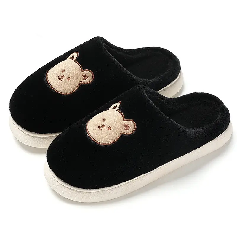 Cute Bear Cotton Slippers for Winter Household Indoor Unisex Non-Slip fleece-lined Thick-Bottom Warm Moon Wool Plush Slippers