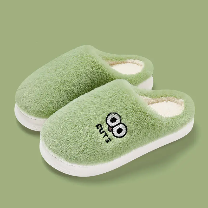 Cute Bear Cotton Slippers for Winter Household Indoor Unisex Non-Slip fleece-lined Thick-Bottom Warm Moon Wool Plush Slippers