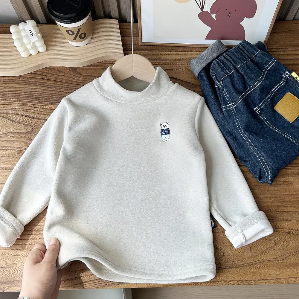 2024 Winter Boys Fleece T-Shirt Light Grey Cartoon Print - Image 7
