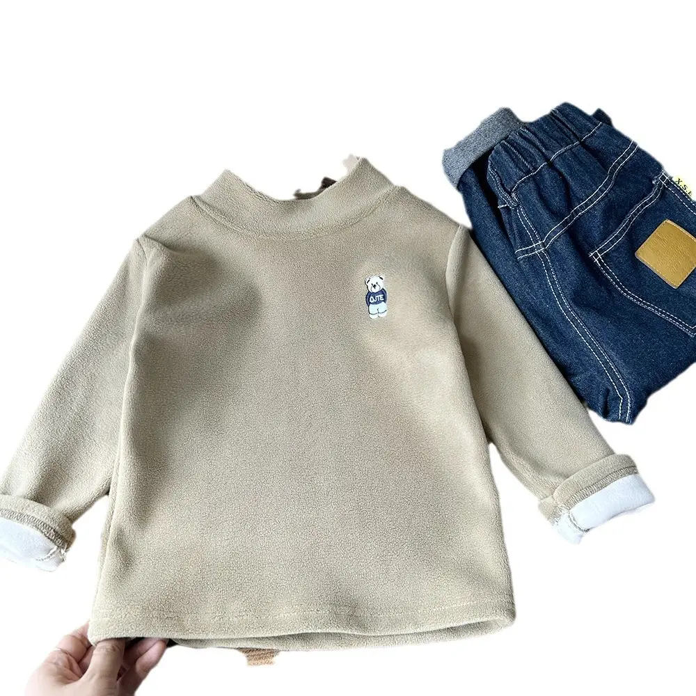 2024 Winter Boys Fleece T-Shirt Light Grey Cartoon Print - Image 9