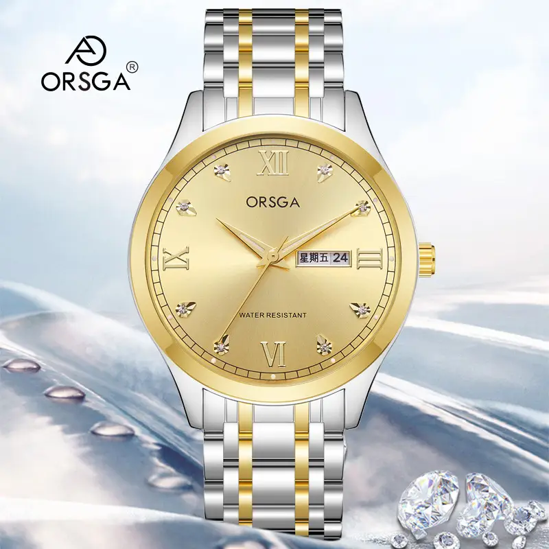 ORSGA Men's Gold Silver Day/Week Watch with Diamond Dial - Image 17