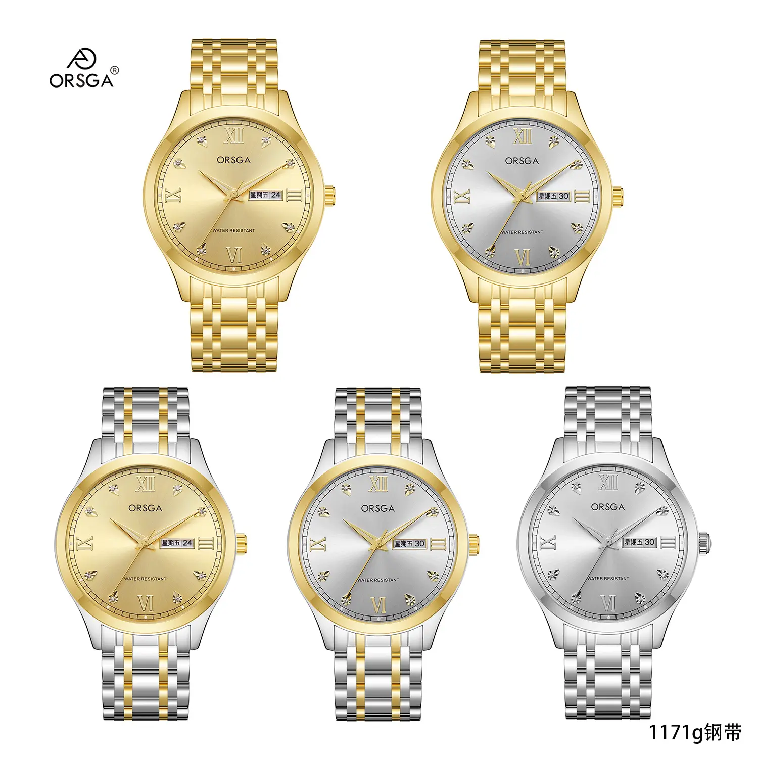ORSGA Men's Gold Silver Day/Week Watch with Diamond Dial - Image 21