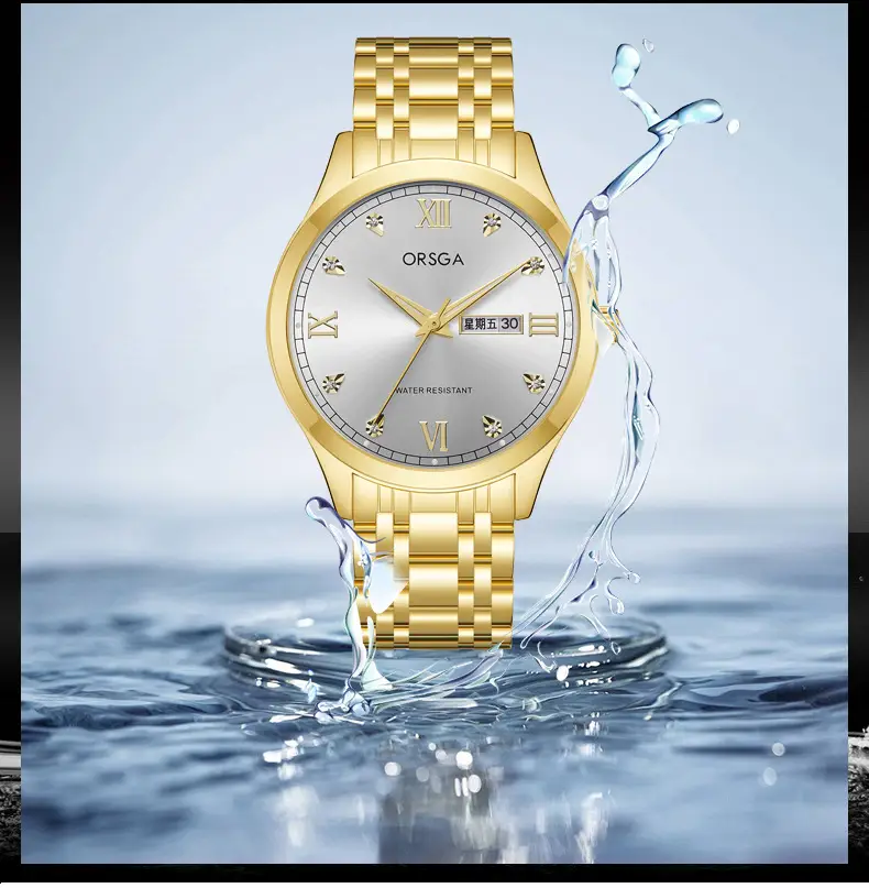 ORSGA Men's Gold Silver Day/Week Watch with Diamond Dial — feature 12