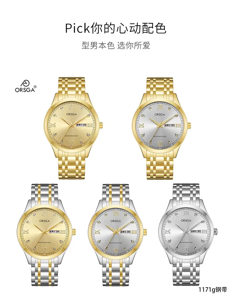 ORSGA Men's Gold Silver Day/Week Watch with Diamond Dial — feature 13