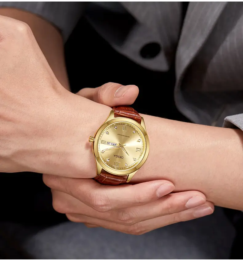 ORSGA Men's Gold Silver Day/Week Watch with Diamond Dial — feature 14
