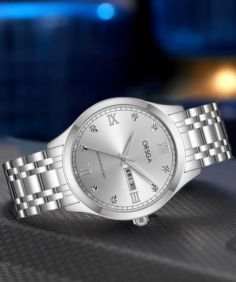 ORSGA Men's Gold Silver Day/Week Watch with Diamond Dial — feature 6