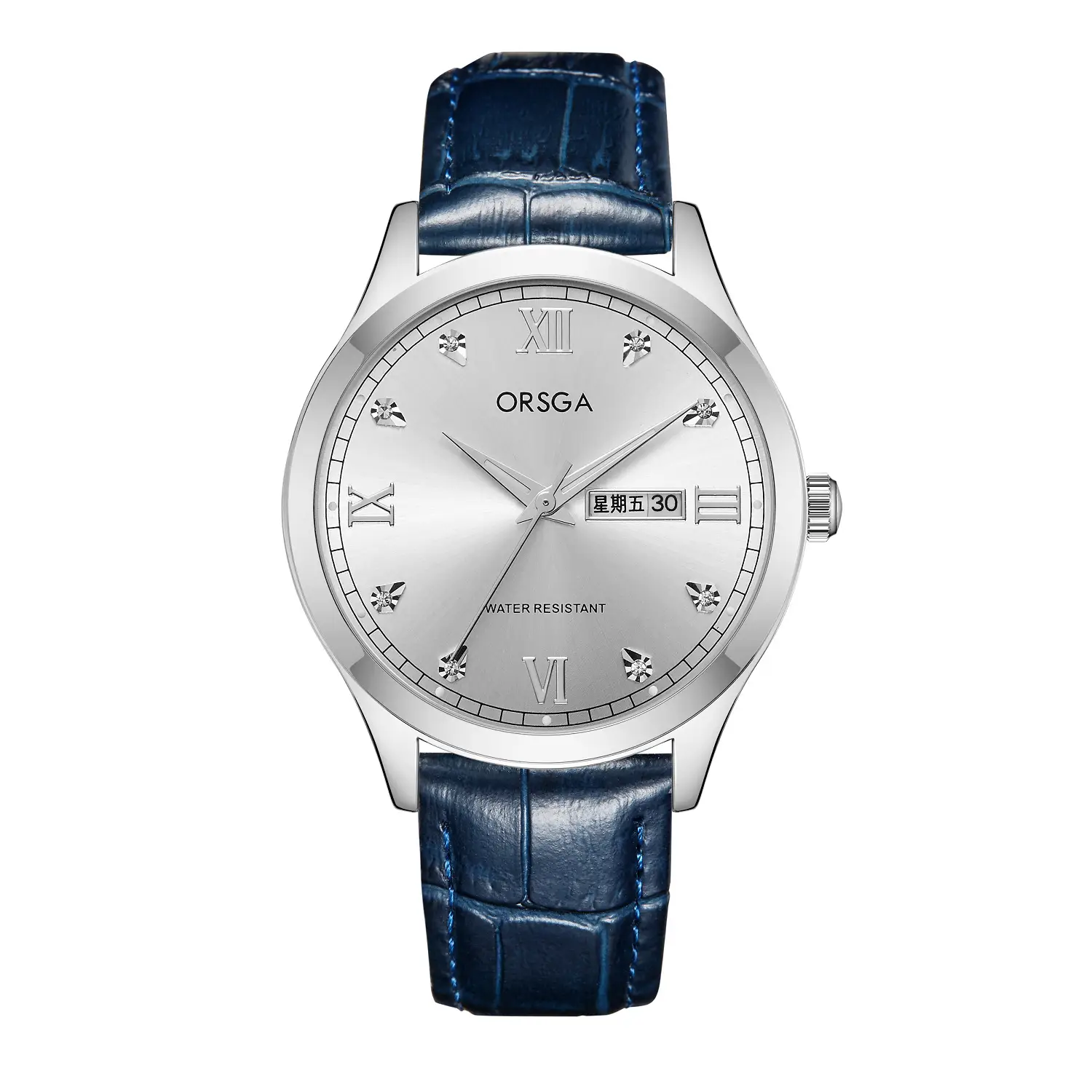 Blue Belt Silver Shell White Face