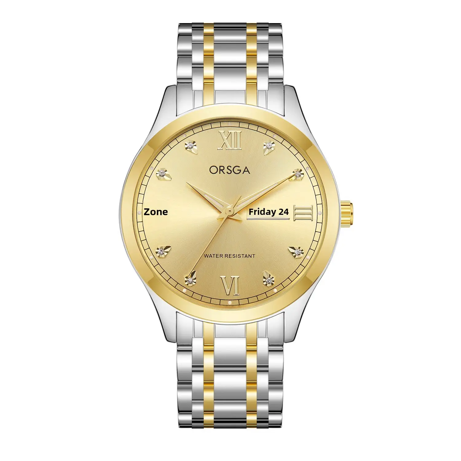 ORSGA Men's Gold Silver Day/Week Watch with Diamond Dial - Image 3