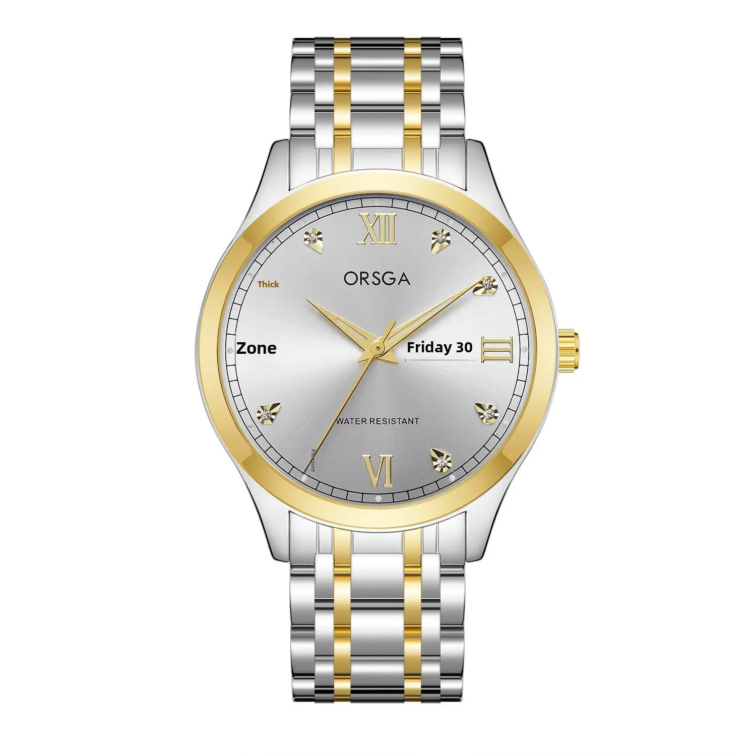 ORSGA Men's Gold Silver Day/Week Watch with Diamond Dial - Image 4