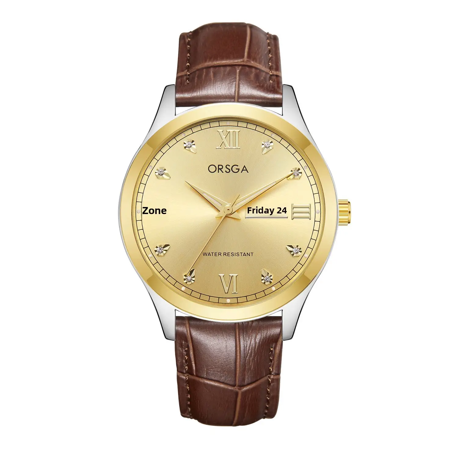 ORSGA Men's Gold Silver Day/Week Watch with Diamond Dial - Image 9