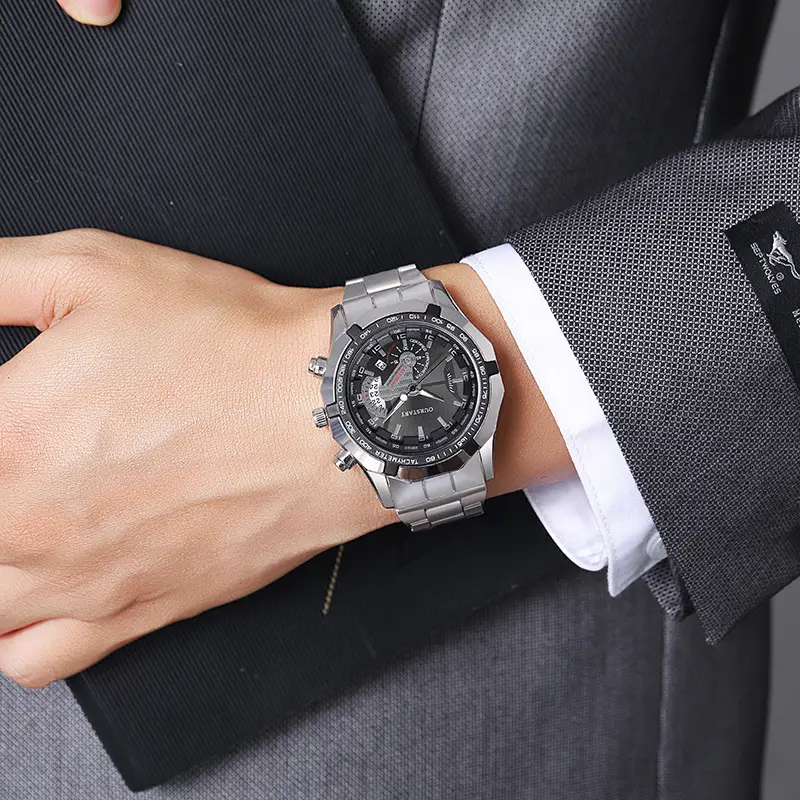 Korean Style Men's Chronograph Watch Gold Black Dial — feature 13