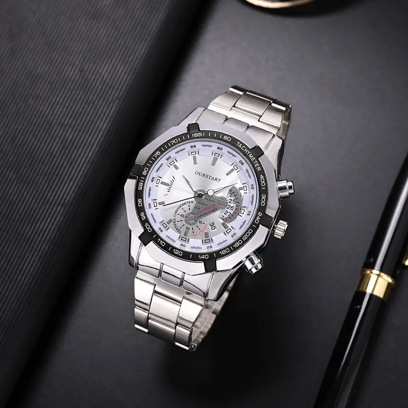 Korean Style Men's Chronograph Watch Gold Black Dial — feature 8