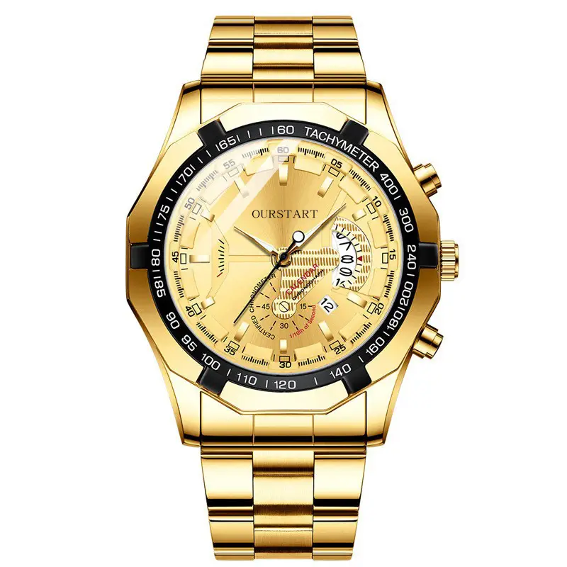 Korean Style Men's Chronograph Watch Gold Black Dial — feature 20