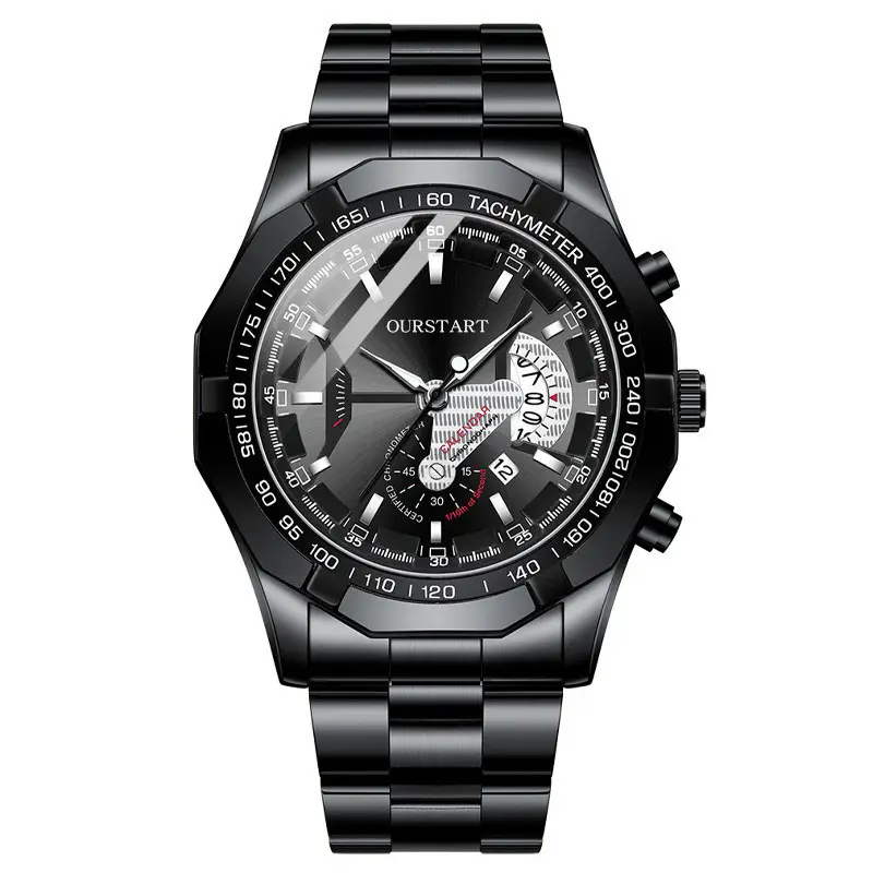 Korean Style Men's Chronograph Watch Gold Black Dial — feature 21