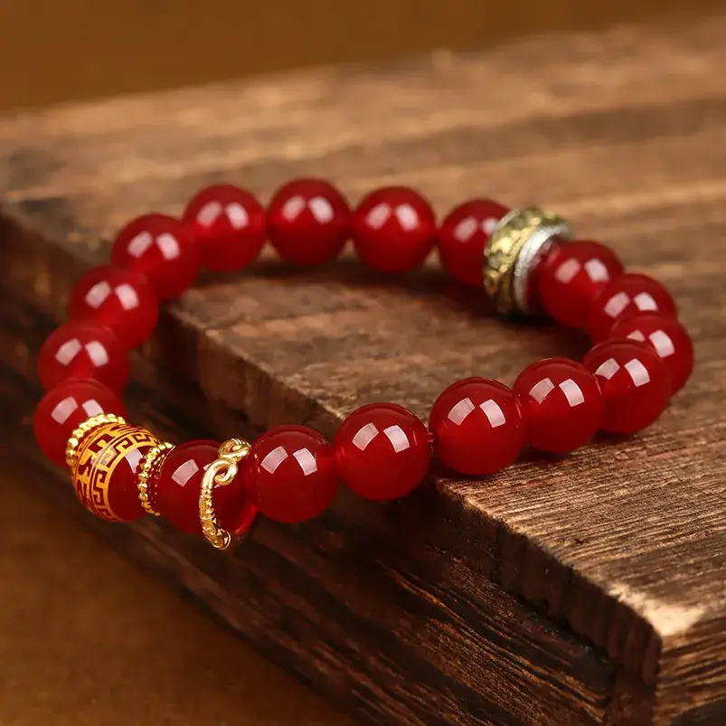Black Gold Silver Obsidian Red Agate Bracelet for Men Women - Image 9