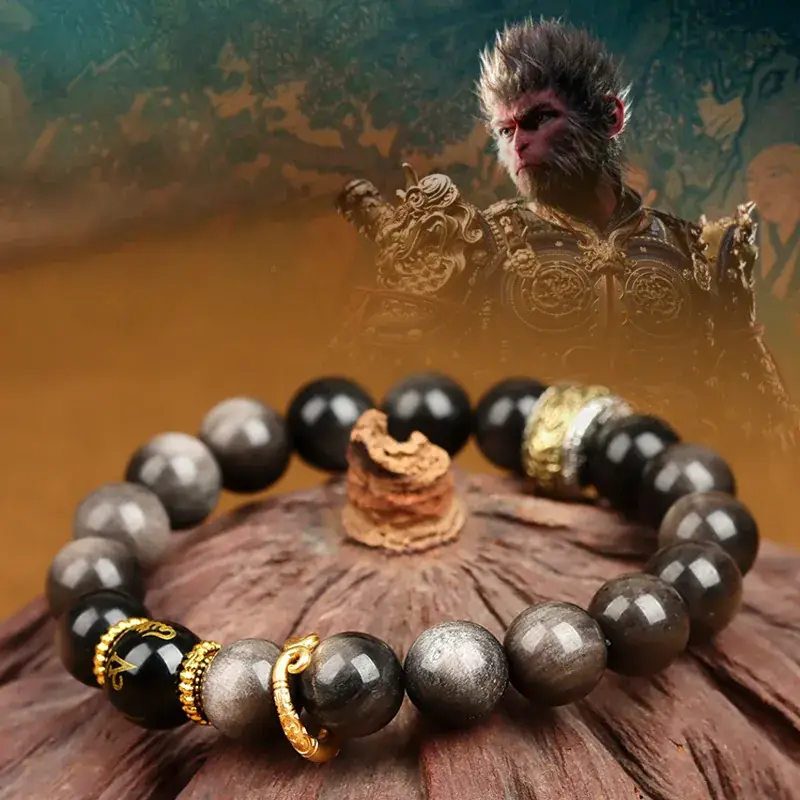 Black Gold Silver Obsidian Red Agate Bracelet for Men Women - Image 10