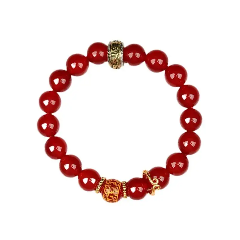 Black Gold Silver Obsidian Red Agate Bracelet for Men Women - Image 12