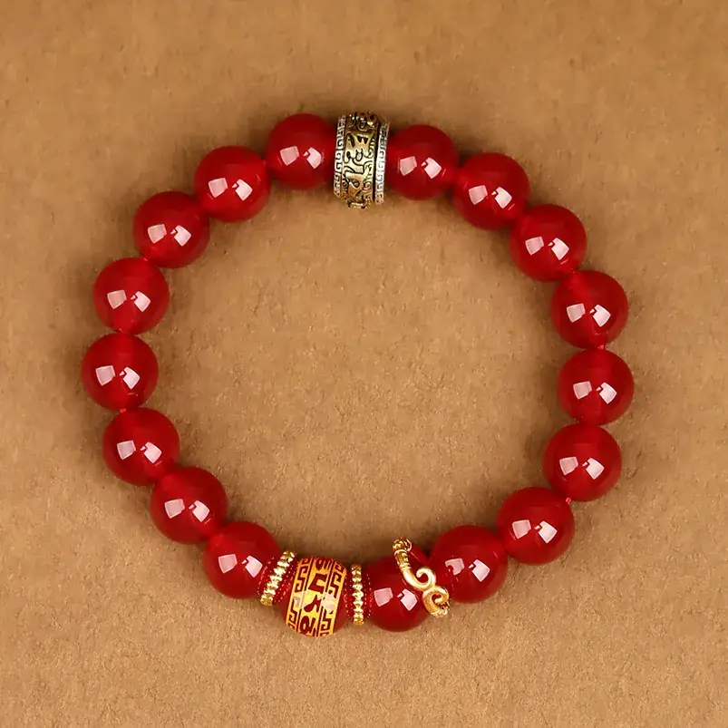 Black Gold Silver Obsidian Red Agate Bracelet for Men Women - Image 5