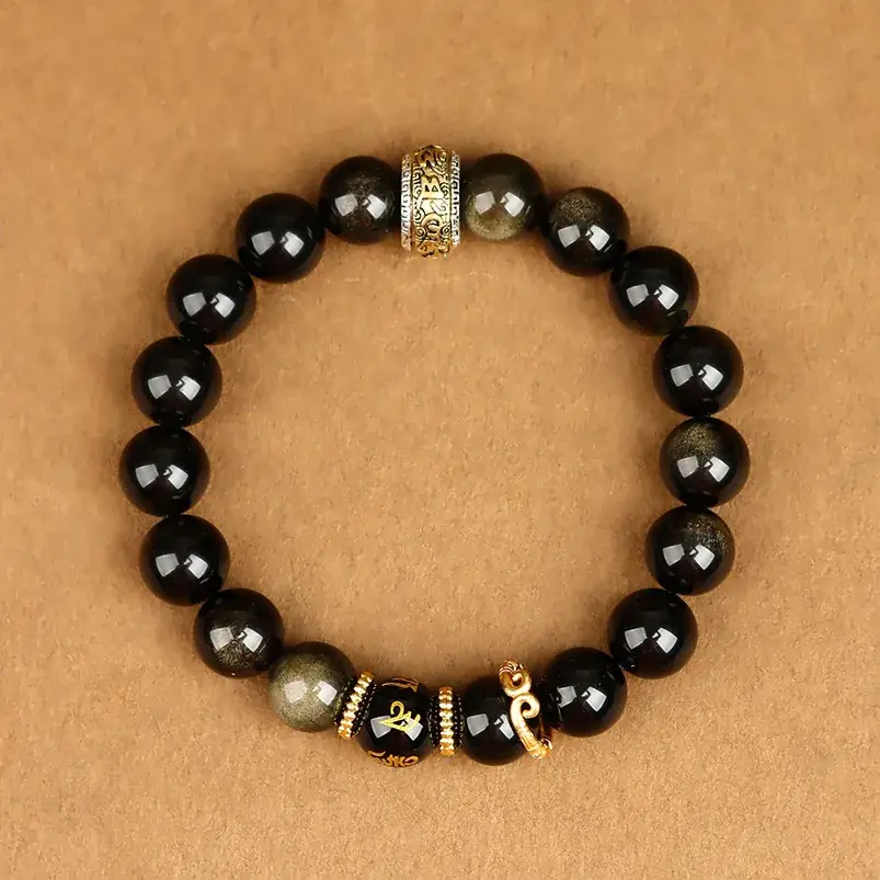 Black Gold Silver Obsidian Red Agate Bracelet for Men Women - Image 6