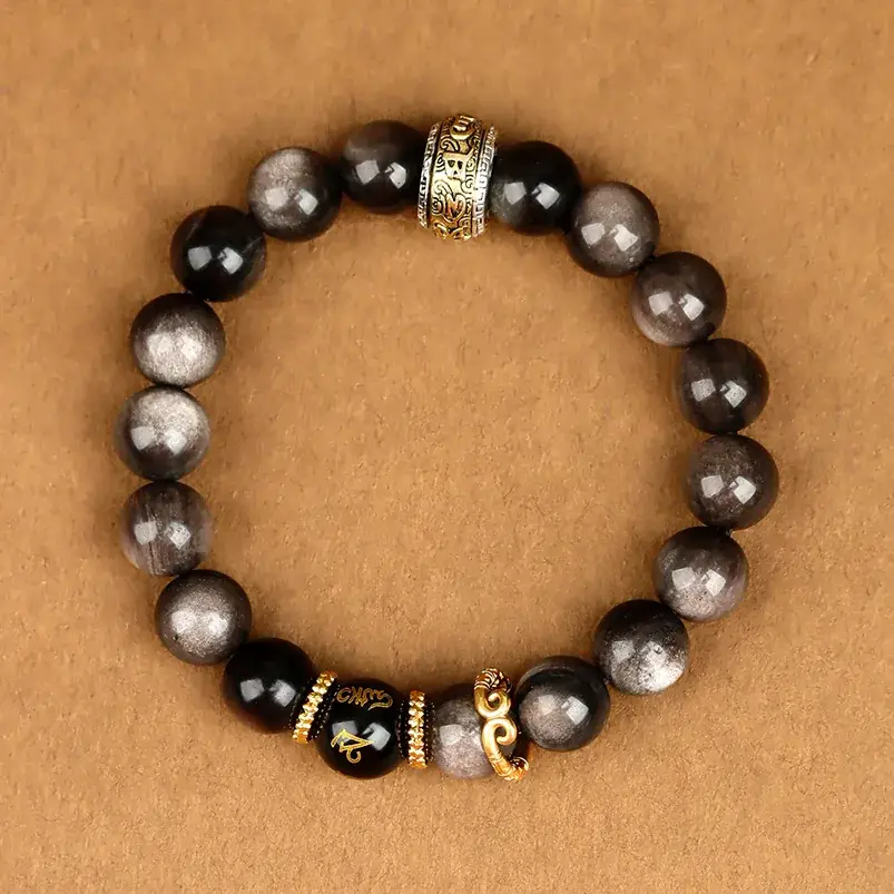 Black Gold Silver Obsidian Red Agate Bracelet for Men Women - Image 7