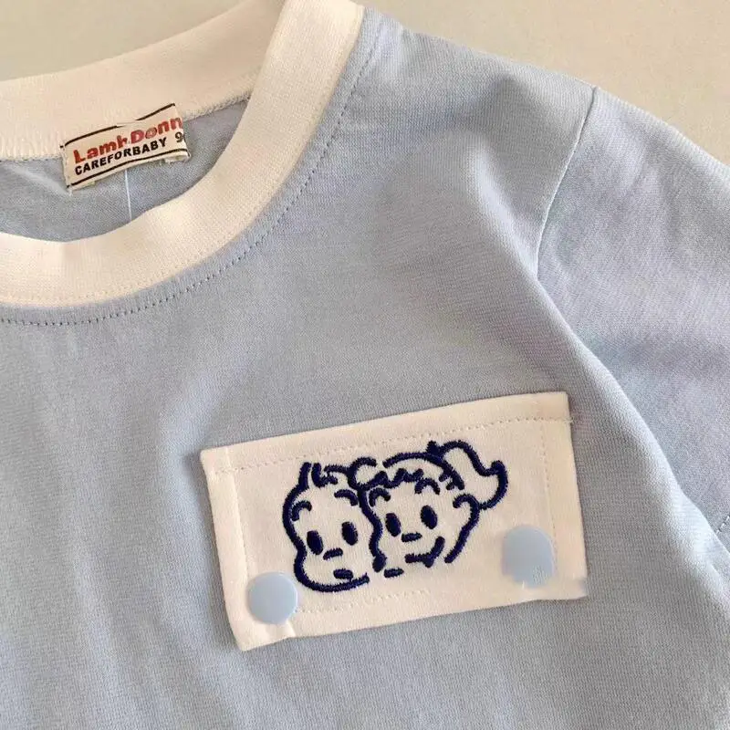 Light Blue Faux Two-Piece T-Shirt for Boys Spring Autumn Wear - Image 5