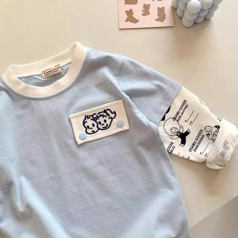 Light Blue Faux Two-Piece T-Shirt for Boys Spring Autumn Wear — feature 13