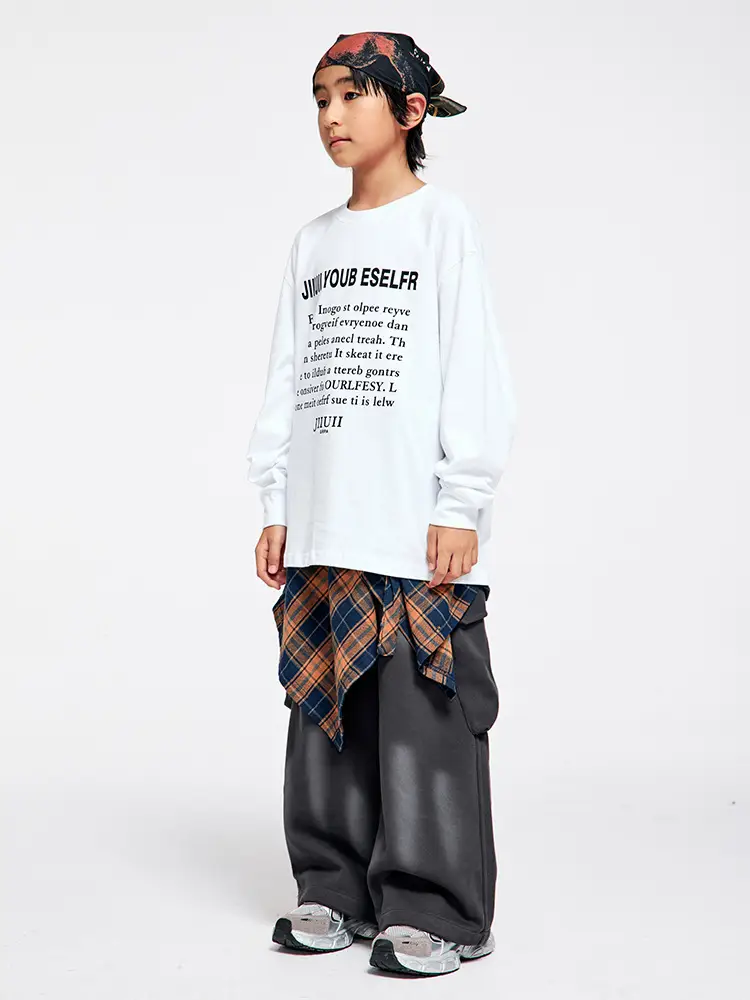 Kids Cotton Long Sleeve T-Shirt with Plaid Pants Set - Image 6