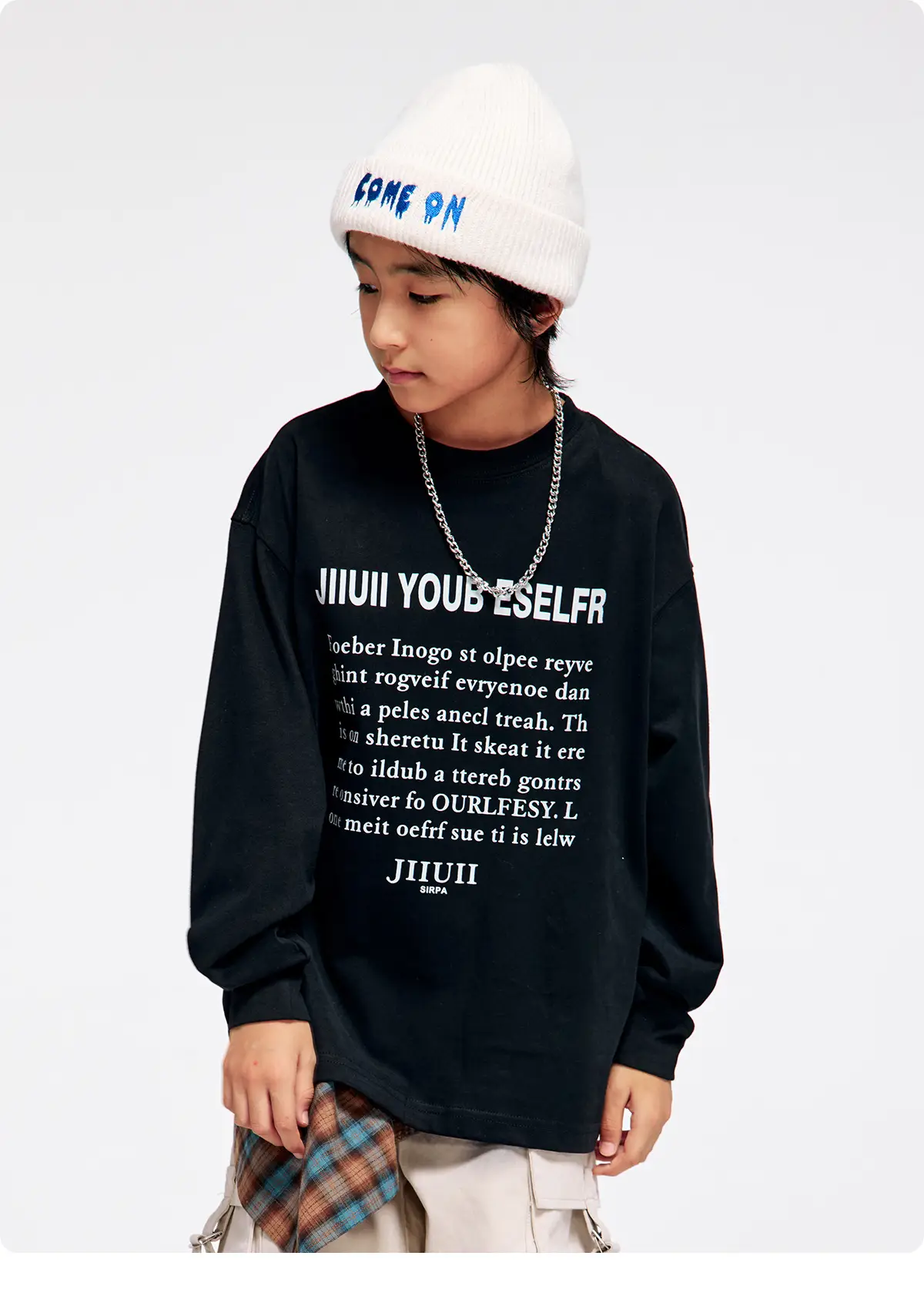 Kids Cotton Long Sleeve T-Shirt with Plaid Pants Set — feature 18