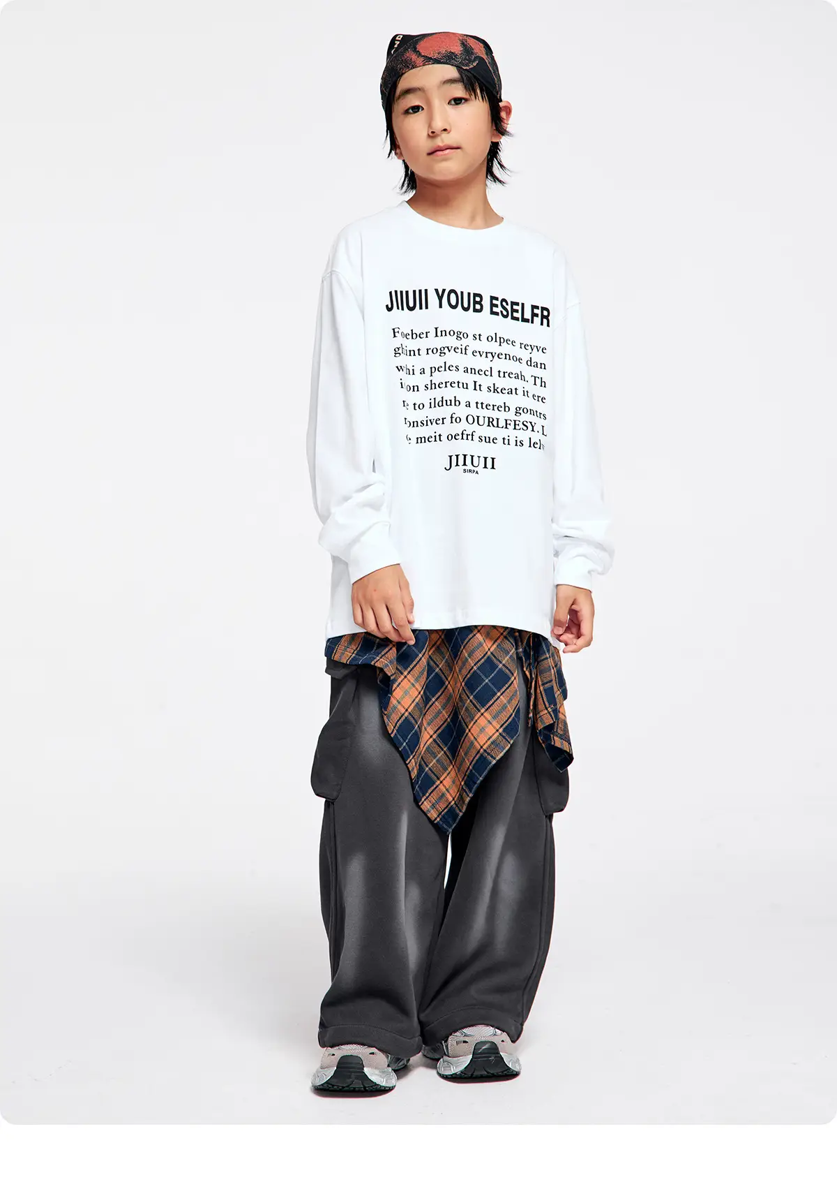 Kids Cotton Long Sleeve T-Shirt with Plaid Pants Set — feature 19