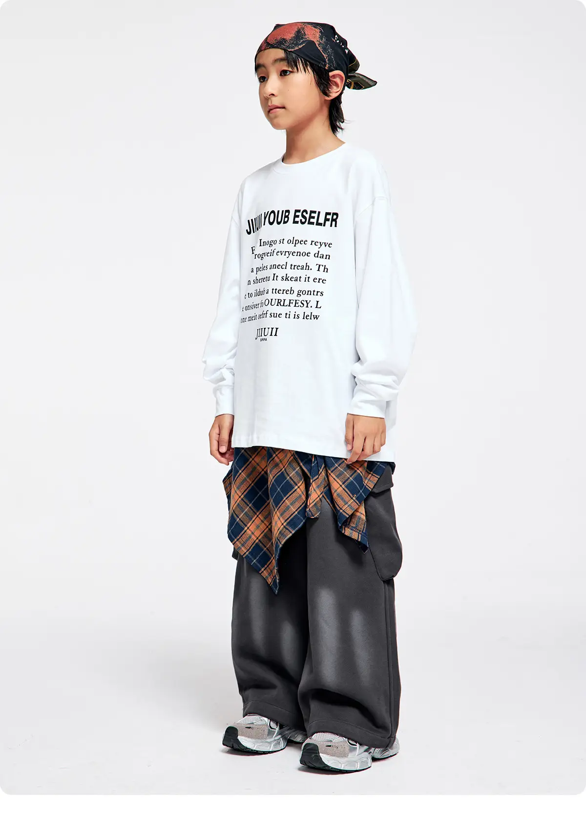 Kids Cotton Long Sleeve T-Shirt with Plaid Pants Set — feature 20